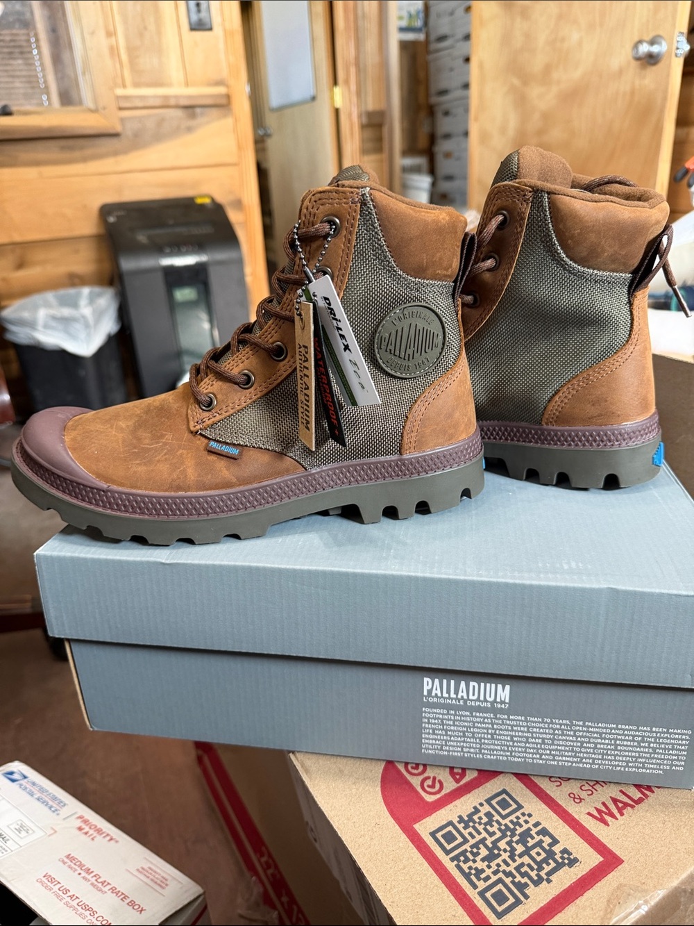 Palladium Brown Leather and Olive Canvas Women’s Lace-Up Boots